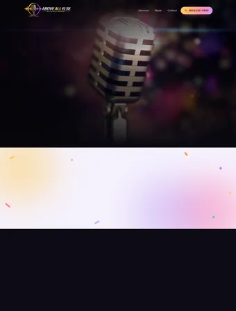 Homepage of the redesigned Above All Else Entertainment site