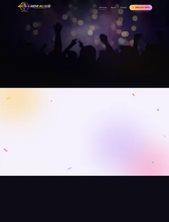 Live Entertainment page of the redesigned Above All Else Entertainment site