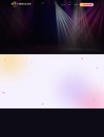 Sound and Lighting page of the redesigned Above All Else Entertainment site
