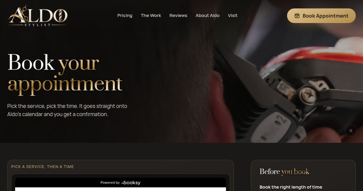 Aldostylist online booking page, live