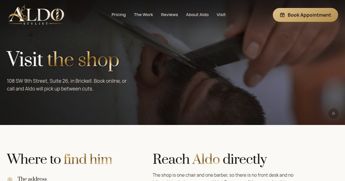 Aldostylist contact page, live