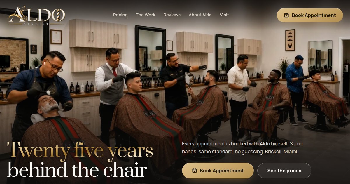 Live homepage of Aldostylist Barbershop