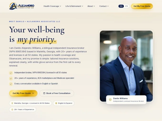 About page of the redesigned Alejandro Associates site