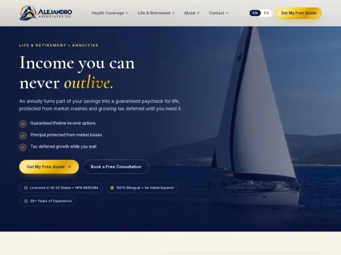 Annuities page of the redesigned Alejandro Associates site