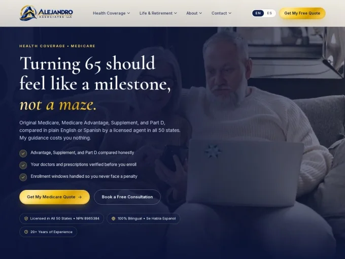 Medicare page of the redesigned Alejandro Associates site