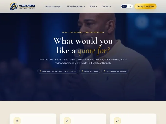 Quote hub page of the redesigned Alejandro Associates site