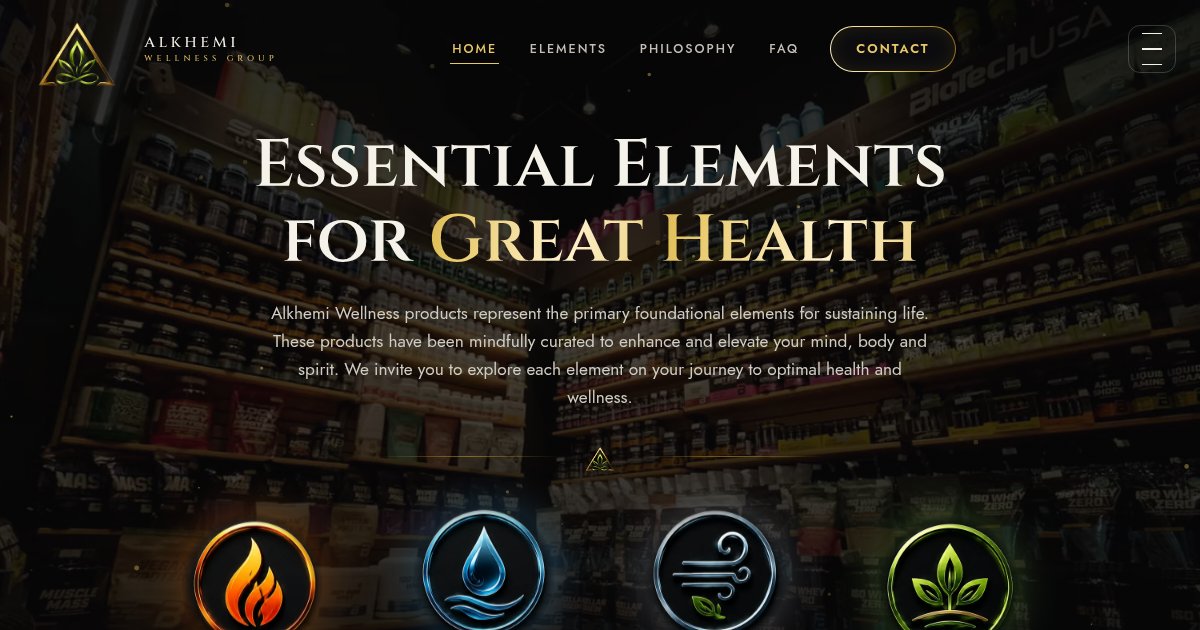 Live homepage of Alkhemi Wellness
