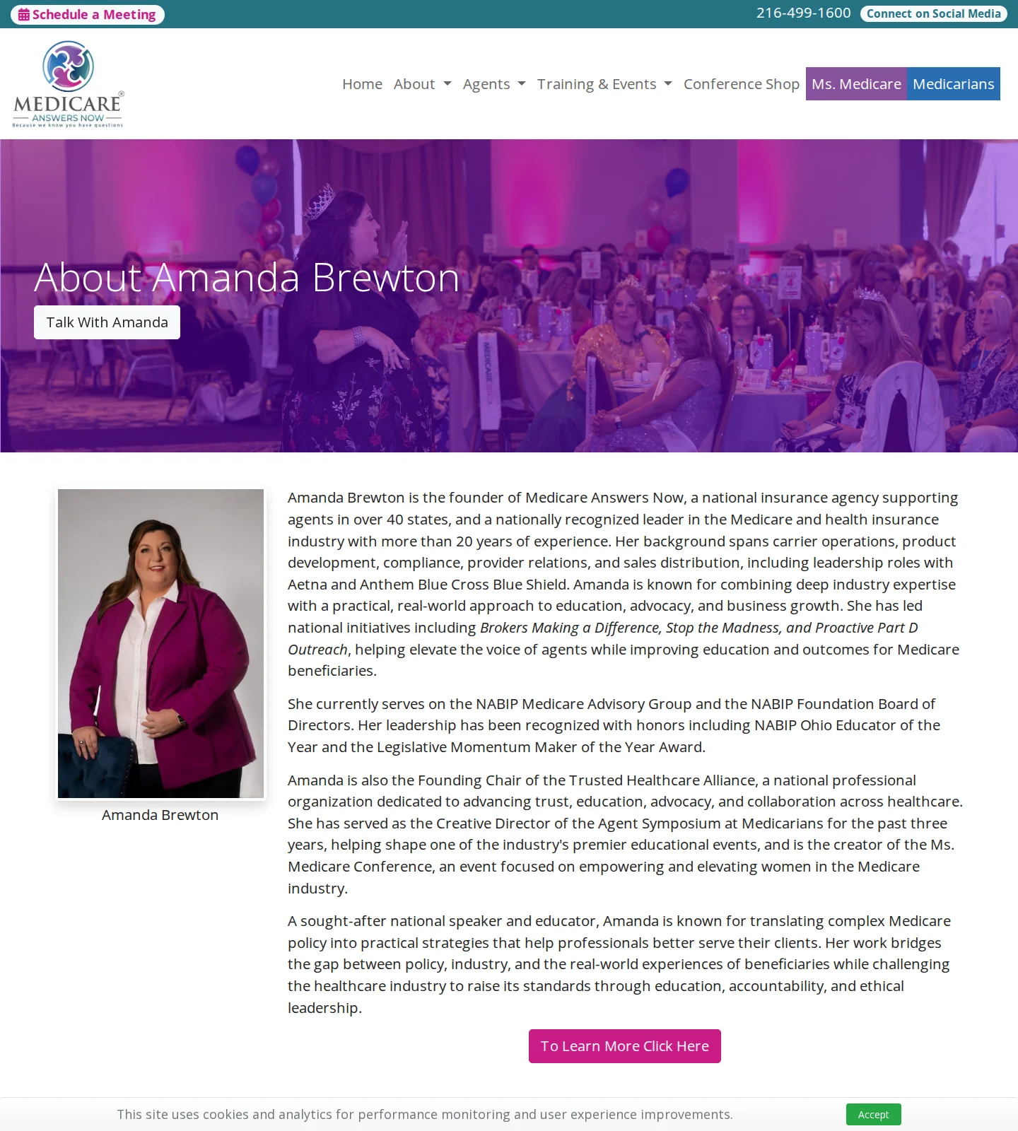 Amanda Brewton's old bio page, same-day capture