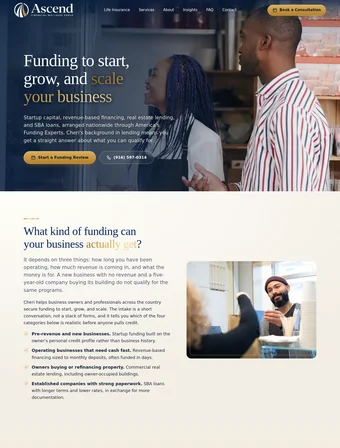 Business funding page of the redesigned Ascend Financial Wellness site