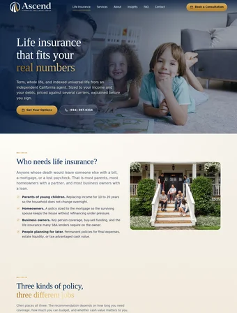 Life insurance page of the redesigned Ascend Financial Wellness site