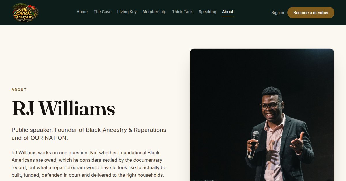 About RJ Williams page, live