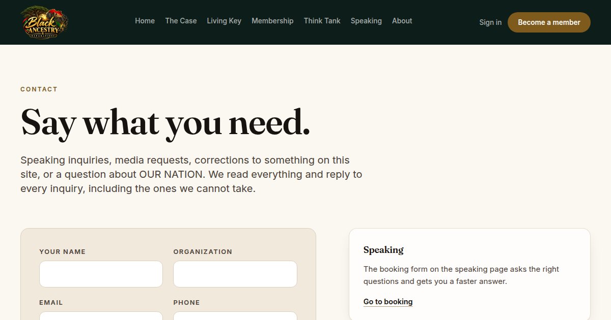 Contact page, live