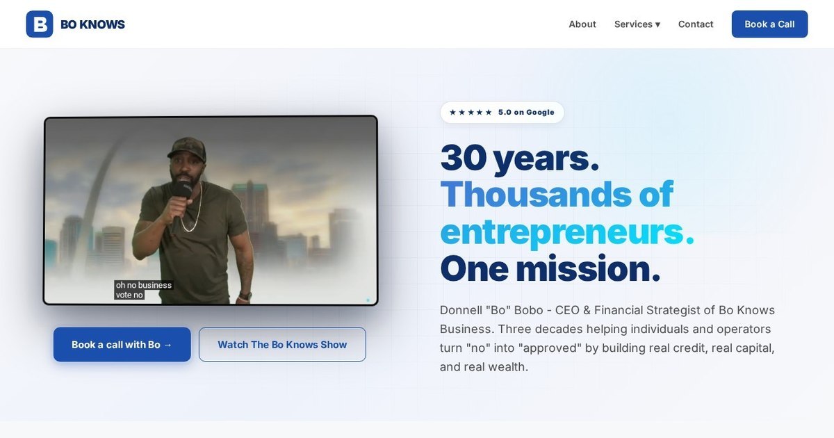About Bo page of the redesigned Bo Knows Business site