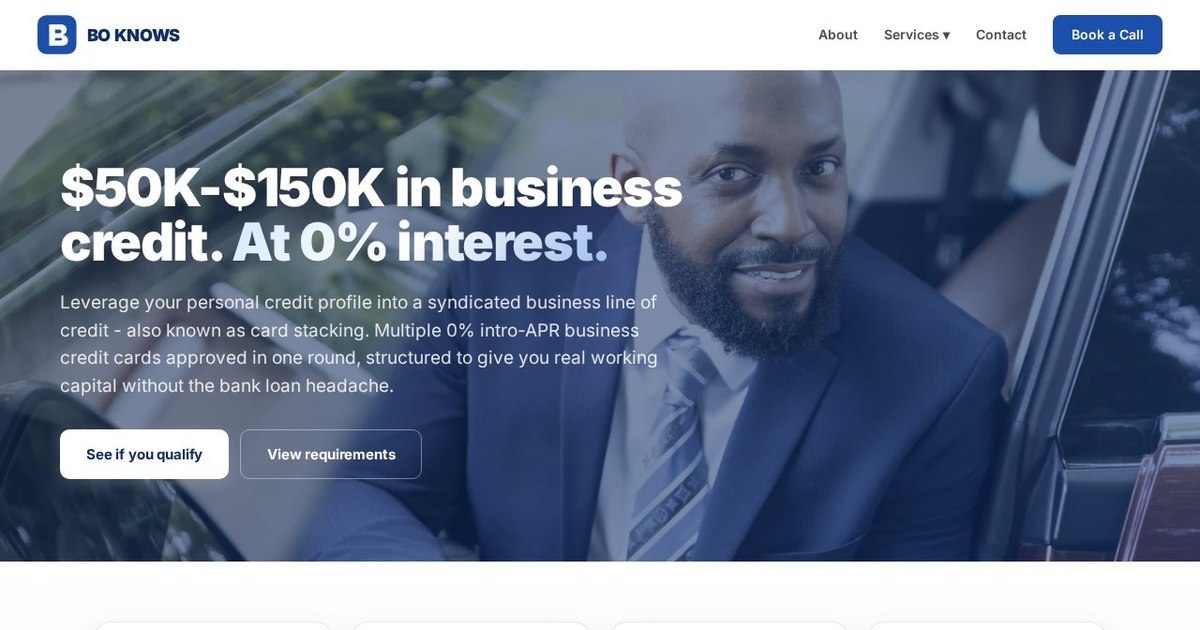 Business Funding page of the redesigned Bo Knows Business site