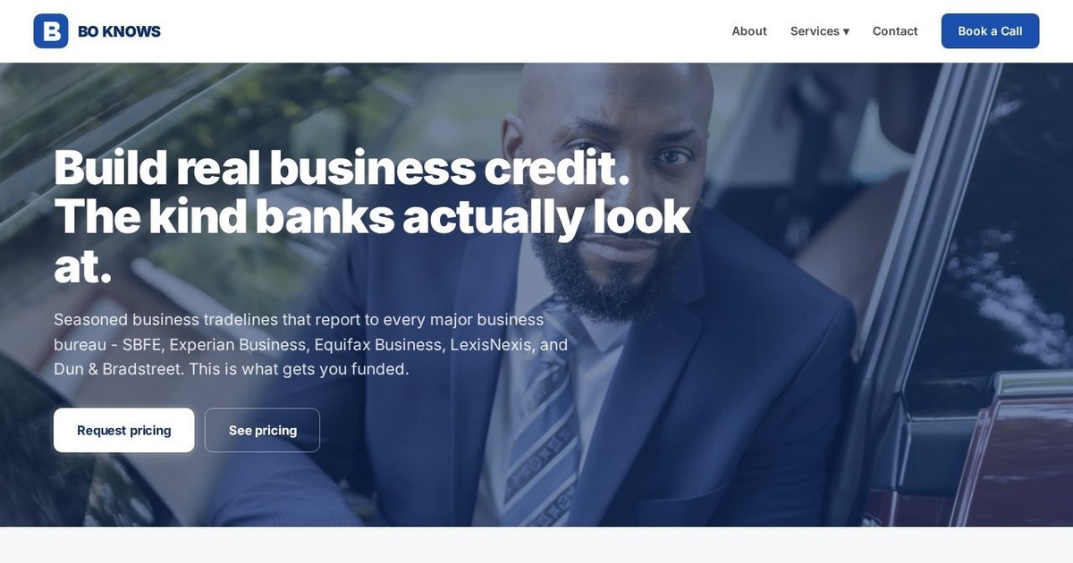 Business Tradelines page of the redesigned Bo Knows Business site