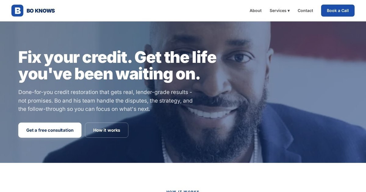 Credit Repair page of the redesigned Bo Knows Business site