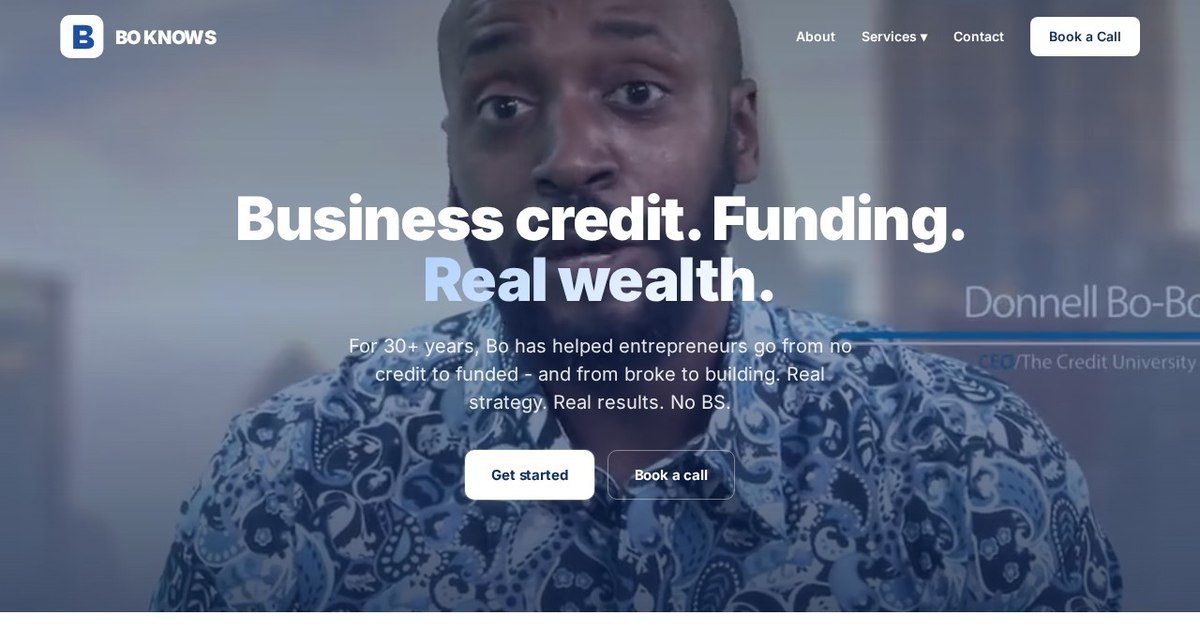 Homepage of the redesigned Bo Knows Business site