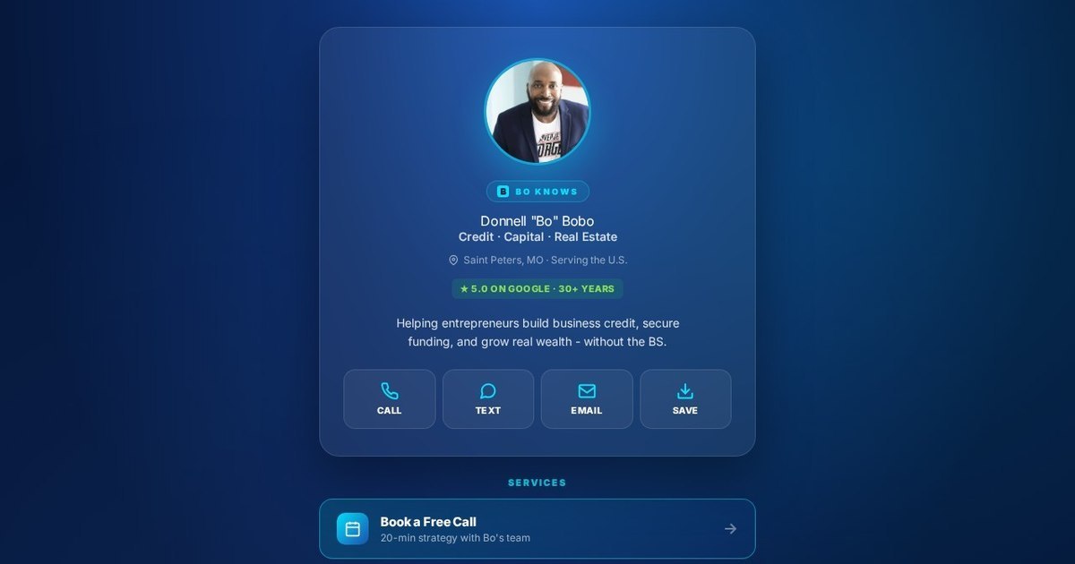 Links page of the redesigned Bo Knows Business site