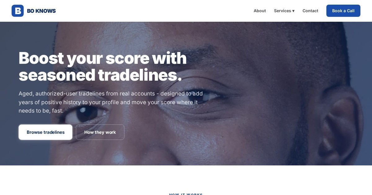 Personal Tradelines page of the redesigned Bo Knows Business site