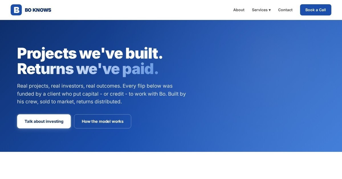 Project Portfolio page of the redesigned Bo Knows Business site