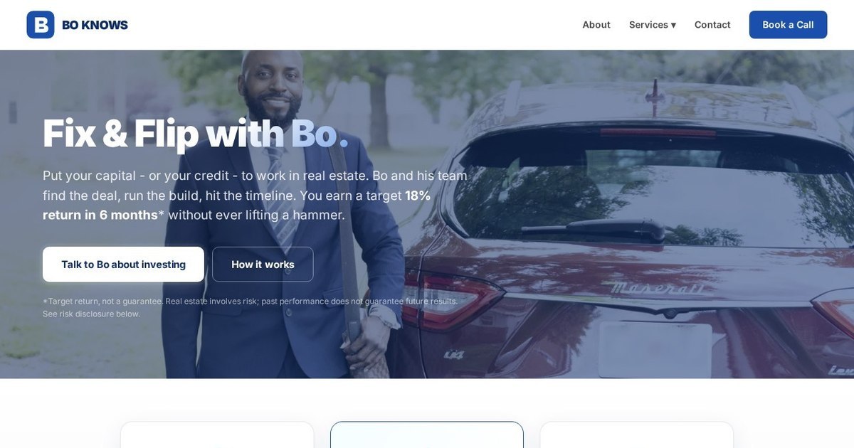 Real Estate page of the redesigned Bo Knows Business site