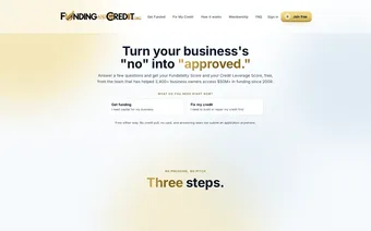 FundingAndCredit.org home page with two calculator entry cards