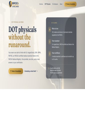 Live DOT physicals page of Brock Occupational Health & Wellness