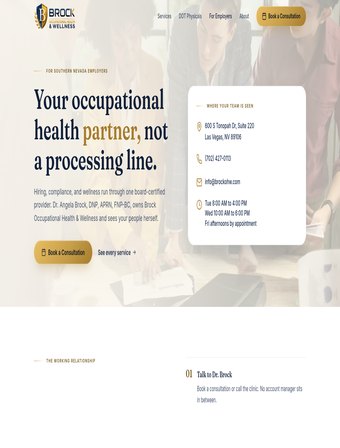 Live employers page of Brock Occupational Health & Wellness