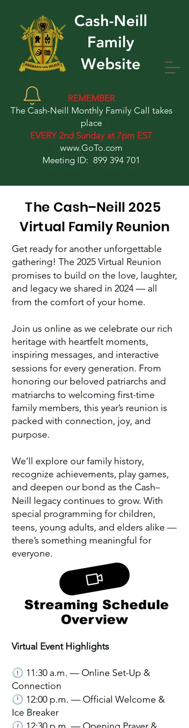 Original Cash-Neill Family homepage captured on an iPhone-size viewport