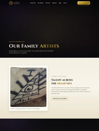 Family Artists page of the redesigned Cash-Neill Family site