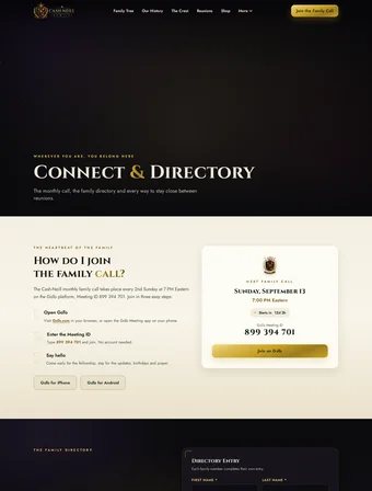 Connect and Directory page of the redesigned Cash-Neill Family site