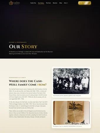 Our History page of the redesigned Cash-Neill Family site
