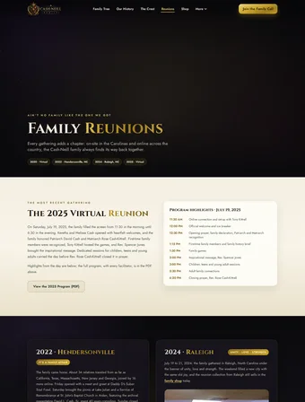 Reunions page of the redesigned Cash-Neill Family site