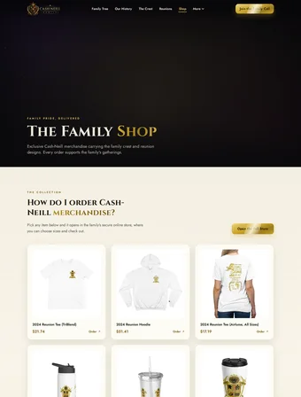 Shop page of the redesigned Cash-Neill Family site