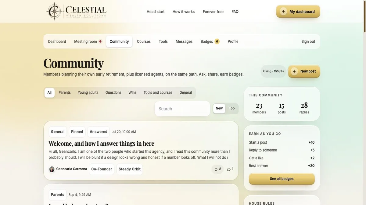 Member community forum with 23 members, 15 posts and 28 replies