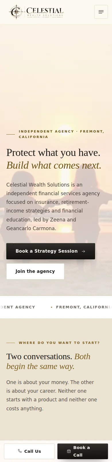 Redesigned Celestial Wealth Solutions homepage, captured at iPhone size