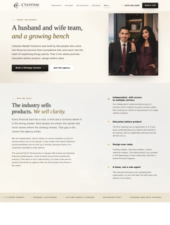 About page of the redesigned Celestial Wealth Solutions site