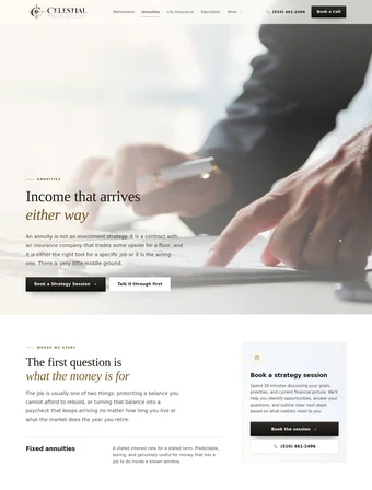Annuities page of the redesigned Celestial Wealth Solutions site