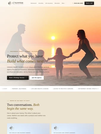 Homepage of the redesigned Celestial Wealth Solutions site