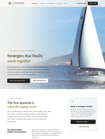 Retirement page of the redesigned Celestial Wealth Solutions site