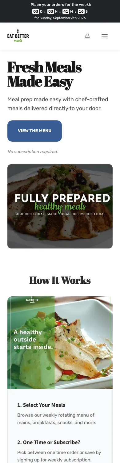 Original Eat Better Meals homepage captured on an iPhone-size viewport