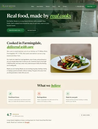 About page of the redesigned Eat Better Meals site