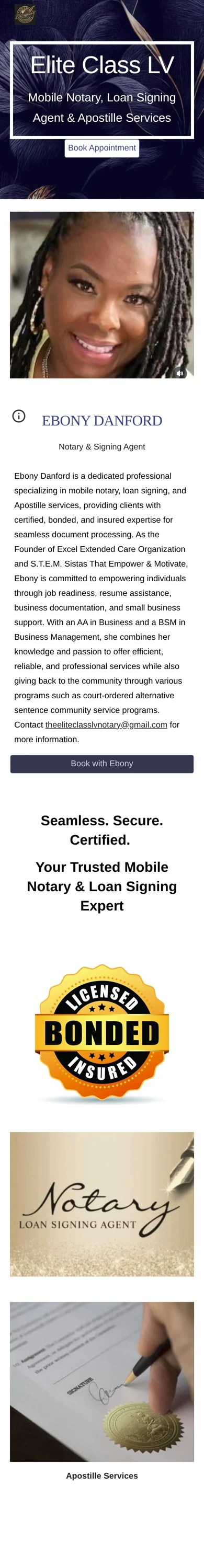 Original Elite Class LV homepage captured on an iPhone-size viewport