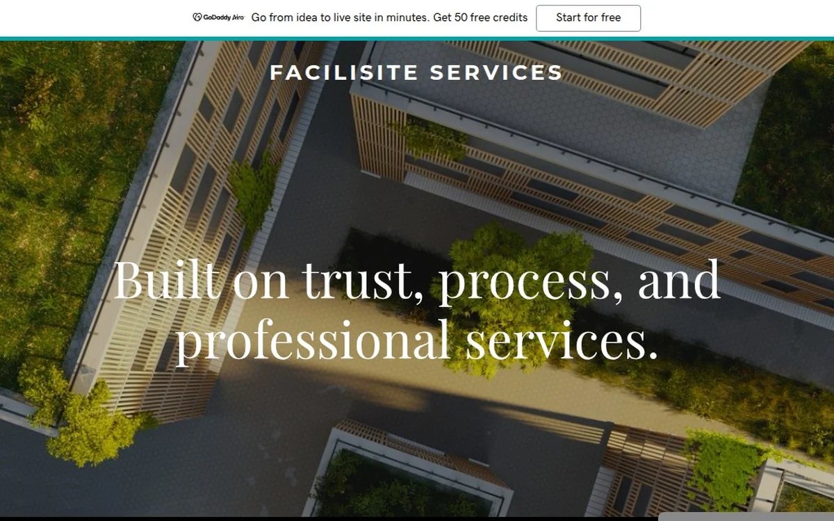 The old FaciliSite homepage - a blank page with no photos or video