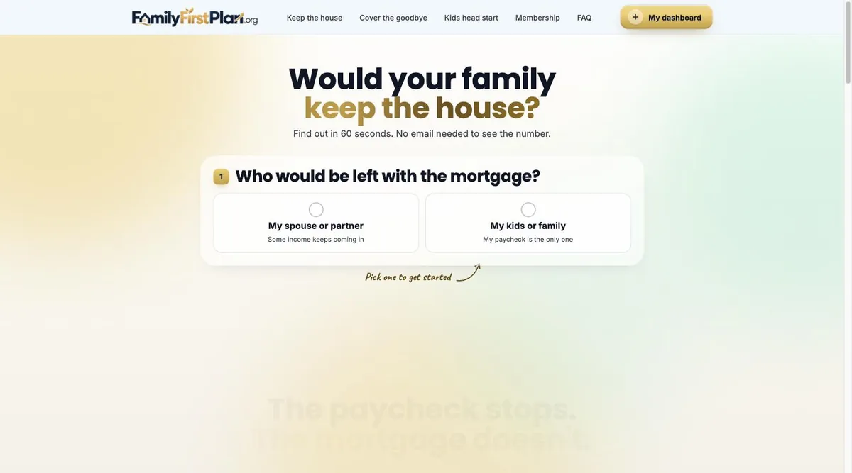 Keep the House mortgage protection calculator, step one