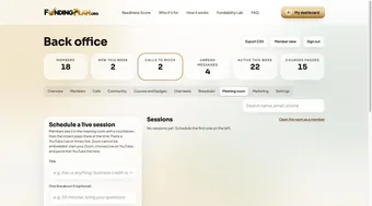 Admin tab for scheduling the live meeting room session