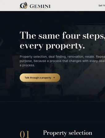 Process page of the redesigned Gemini Ventures Corp site