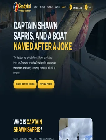 About page of the redesigned Gradyful Fishing Charters site