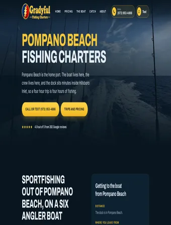 Pompano Beach fishing charters local area page of the redesigned Gradyful Fishing Charters site