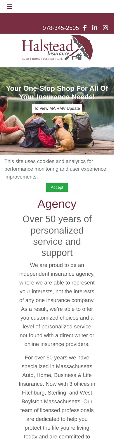 Original Halstead Insurance homepage captured on an iPhone-size viewport